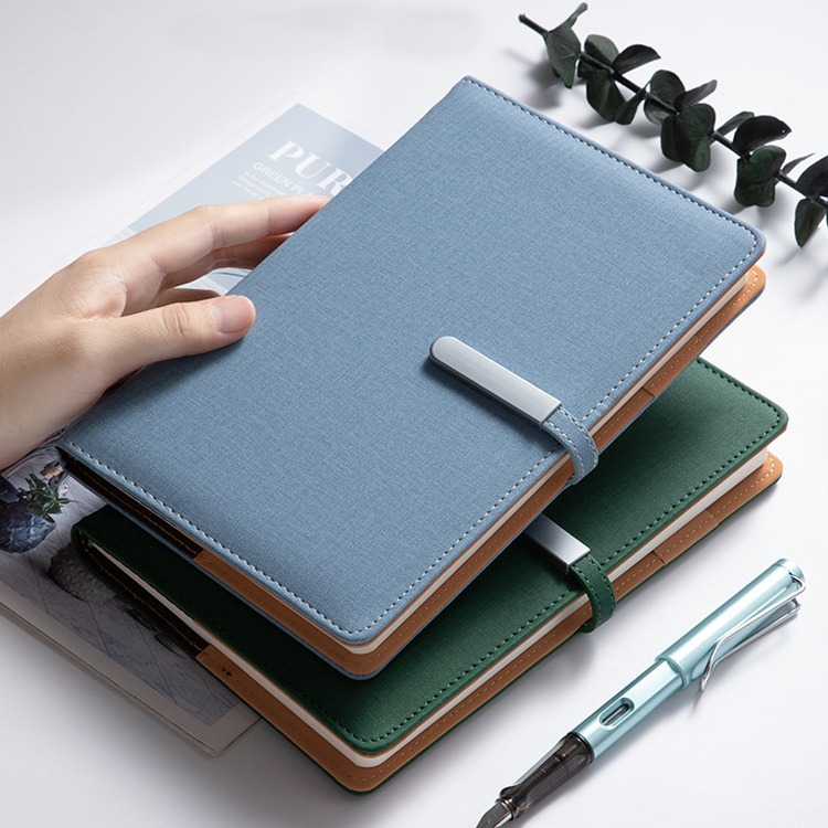 Business-style textured notebook with metal snap fastener