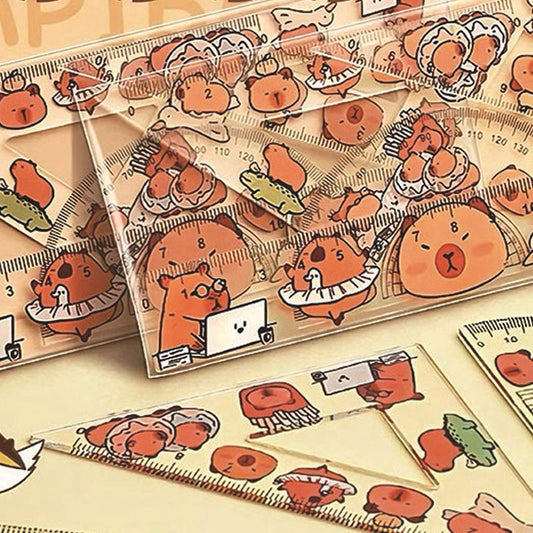 Set of 4 cartoon rulers: hard rulers, creative stationery, drawing rulers