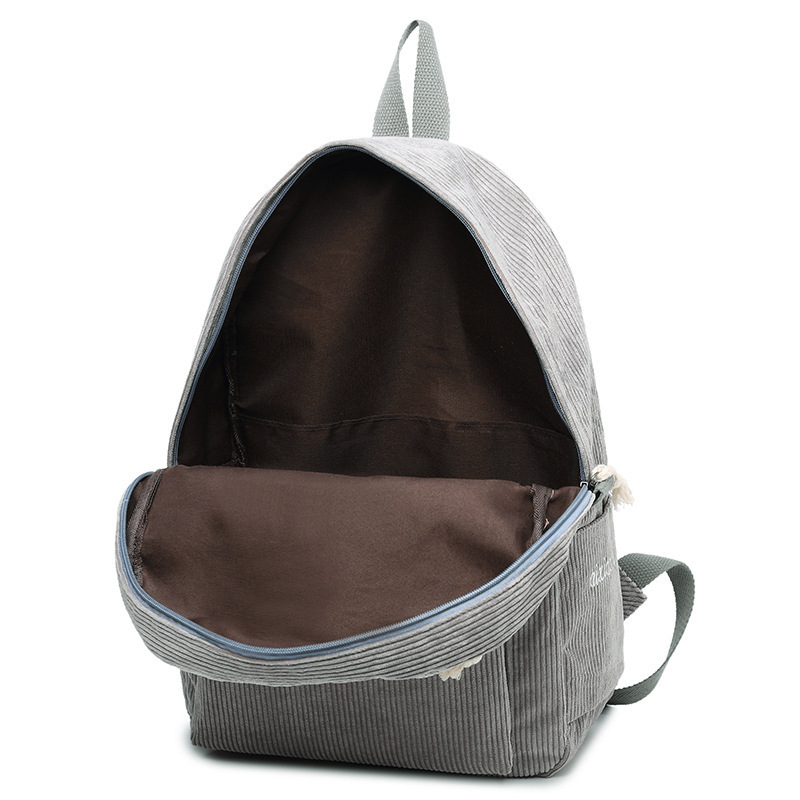 Corduroy backpack for women, 2025 autumn/winter new style, Korean style, simple street fashion, large capacity, casual women's backpack.