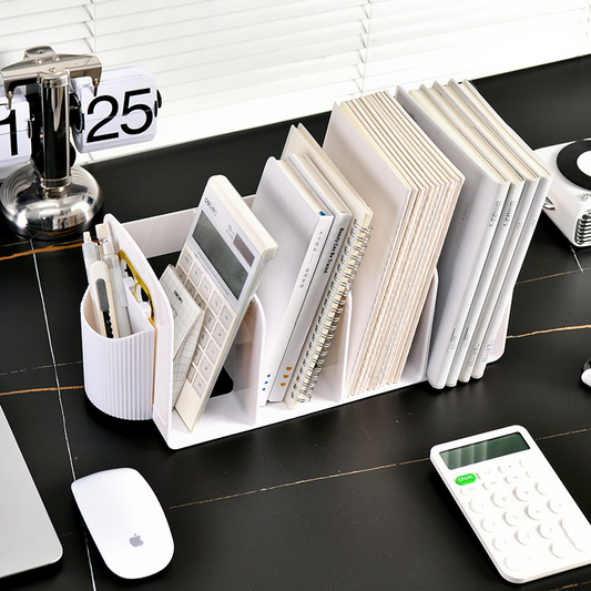 Transparent bookend, desktop book storage, bookshelf, student office stationery pen holder, desk storage box, shelf