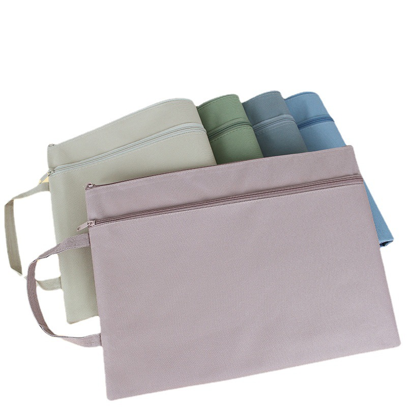 Classified document bag in Morandi color, large capacity, double-layer Oxford cloth, thickened waterproof student zipper bag, A4 document bag