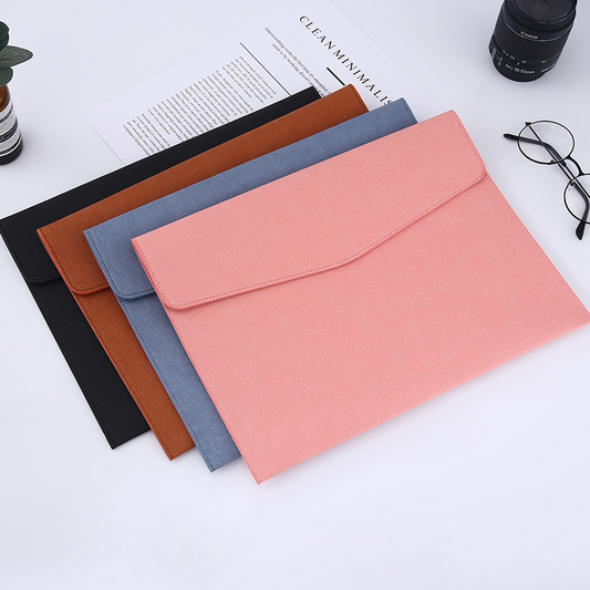 A4 Large Capacity Imitation Leather Magnetic Snap Document Bag, Portable Business Document Waterproof File Bag