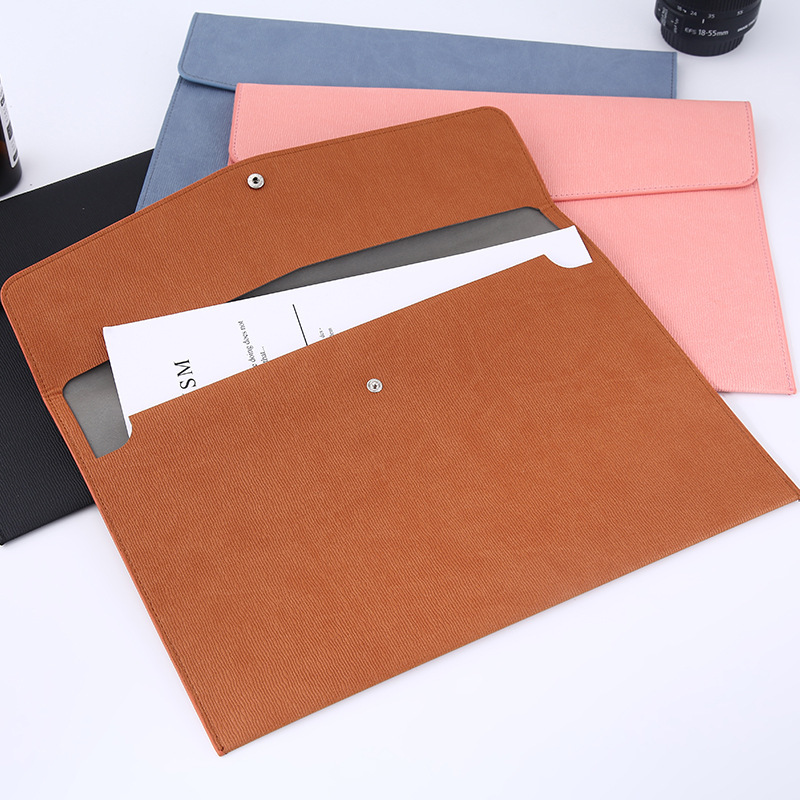 A4 Large Capacity Imitation Leather Magnetic Snap Document Bag, Portable Business Document Waterproof File Bag