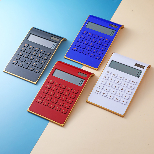 Ultra-thin gold-framed solar-powered dual-power desktop calculator