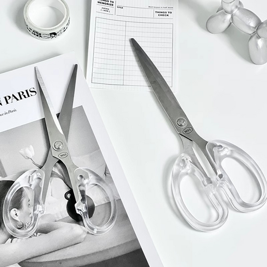 Transparent minimalist handmade scissors for journaling and art.