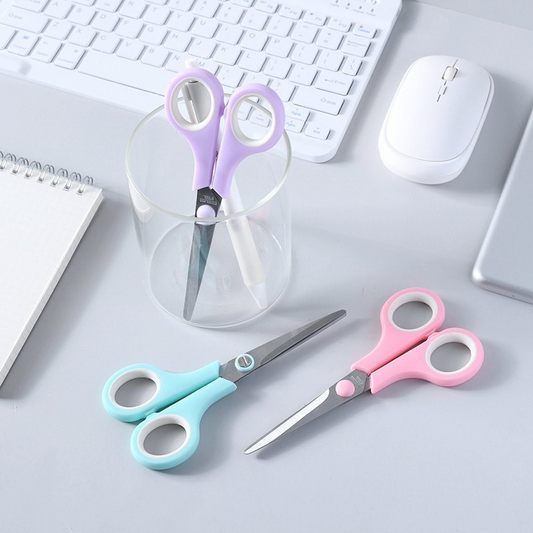 Colorful stationery scissors in various sizes, suitable for student art and craft classes, macaron-colored portable scissors, office supplies.