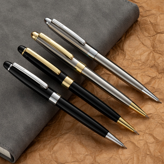 Metal-powered rotary pencil, suitable for drawing and exams.