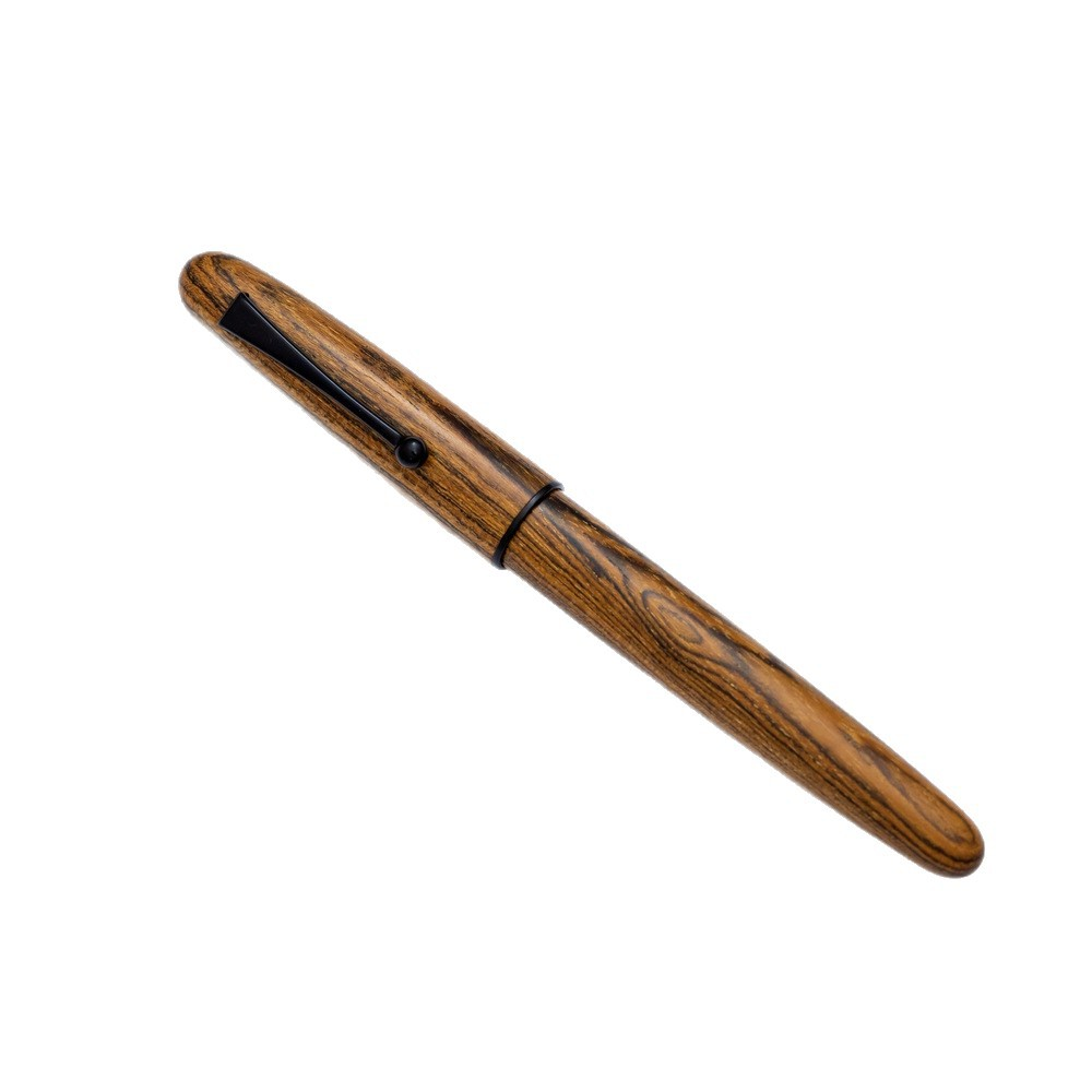 Wooden, black pen holder with threaded mechanism for rotating the pen