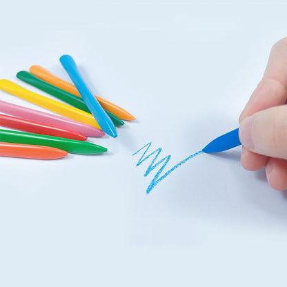 Non-sticky crayon box containing 36 colors of washable plastic crayons – perfect for children to use without getting their hands dirty. These crayons come in a triangular shape.