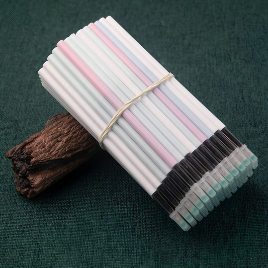 Quick-drying, push-the-button color rod with black core; all needle types are compatible with this pen refill system.