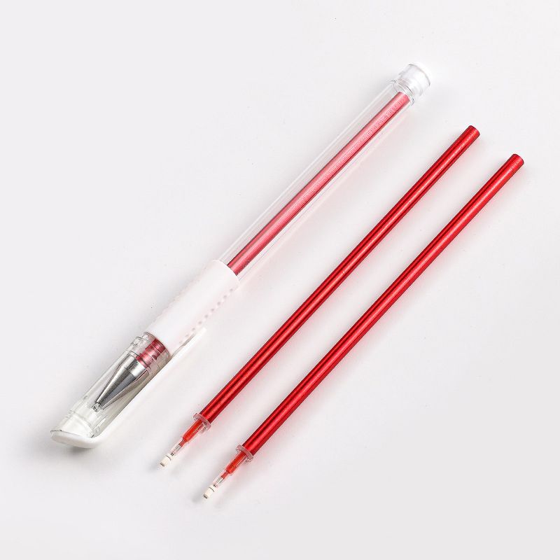 Colored pen refills: white, rose red, pink, purple; gel pens.