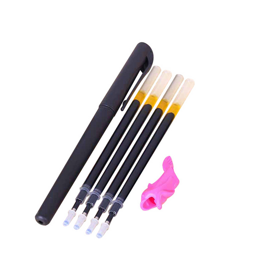 Neutral gel pen grip with disappearing ink cartridge set; automatic ink cartridge removal for neutral gel pens.
