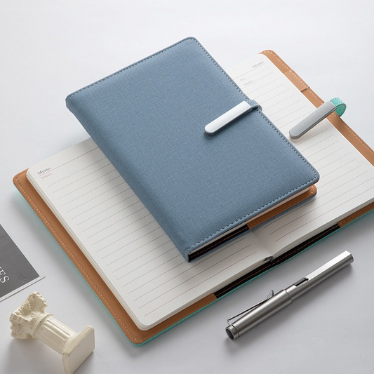 Business-style textured notebook with metal snap fastener