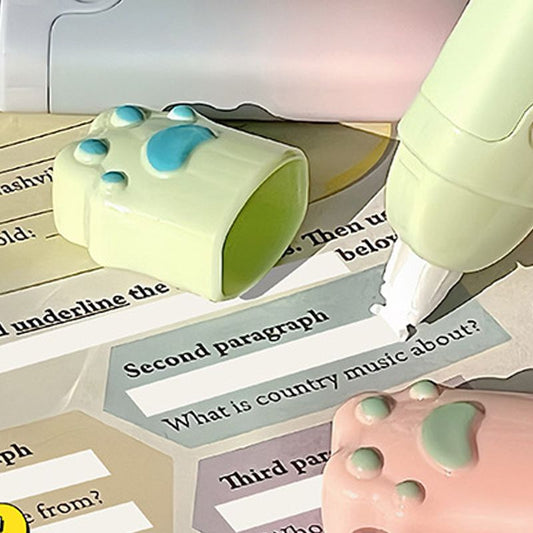 Cat-claw-shaped correction tape – anti-drop, smooth to use, cute in design, and large-capacity; a simple and practical eraser/tape combination.