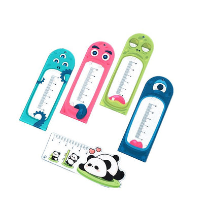 Cartoon-style, transparent ruler with alien design