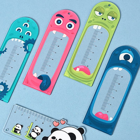 Cartoon-style, transparent ruler with alien design