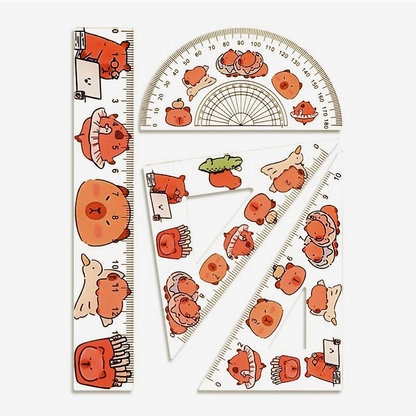 Set of 4 cartoon rulers: hard rulers, creative stationery, drawing rulers