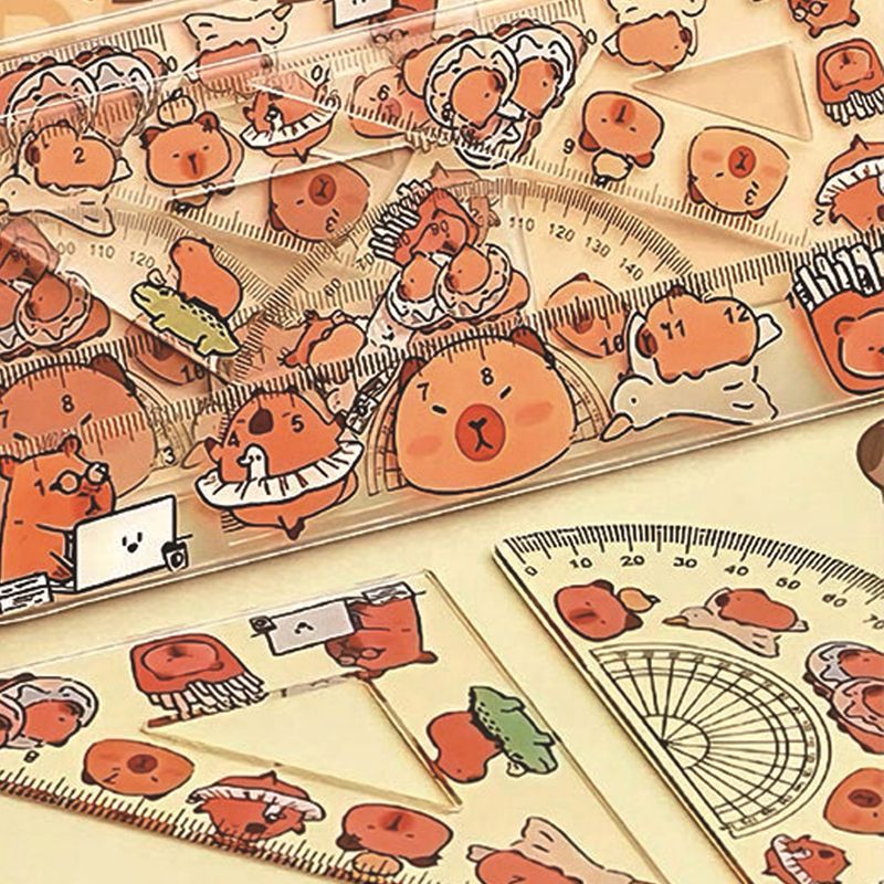 Set of 4 cartoon rulers: hard rulers, creative stationery, drawing rulers