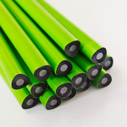 Wooden, small, green, tri-colored painted triangular pencil cases – high-quality HB2B pencils for students and school supplies.