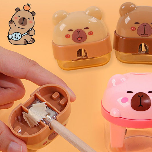 Kapibara-shaped pencil sharpener with two holes