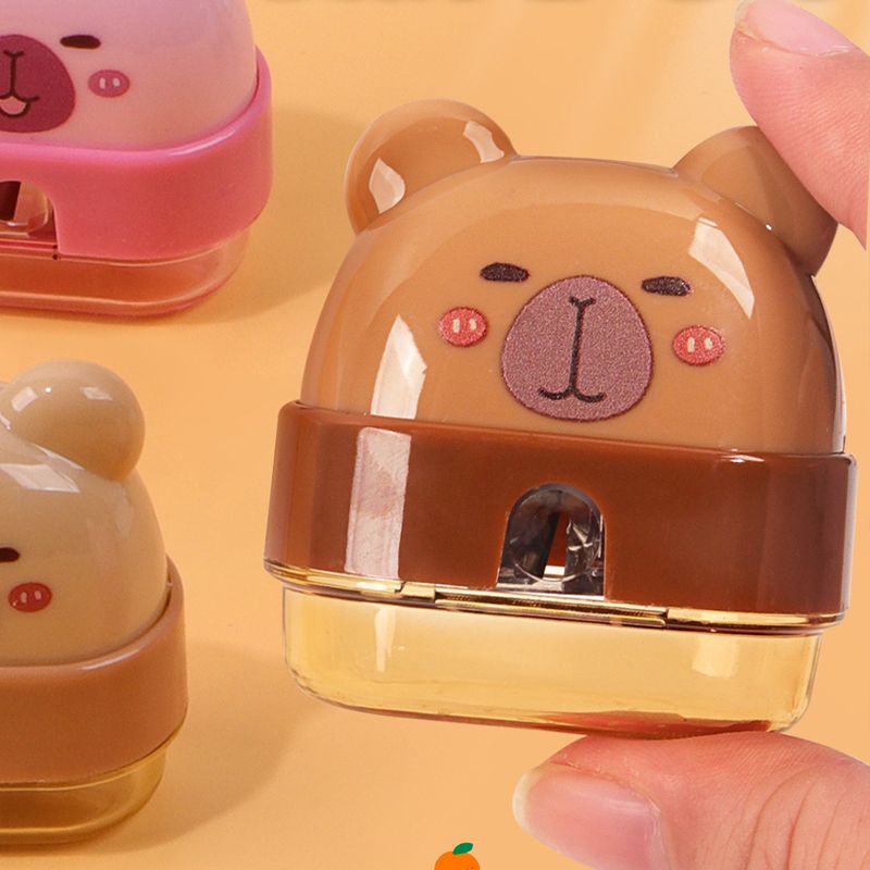 Kapibara-shaped pencil sharpener with two holes