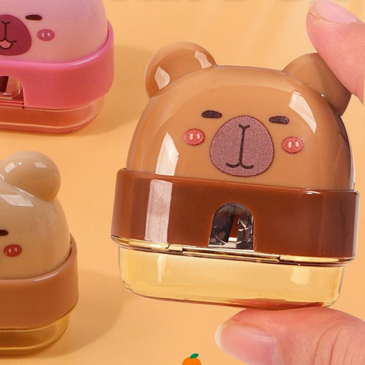 Kapibara-shaped pencil sharpener with two holes