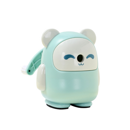 Hand-cranked automatic pencil sharpener with cartoon design