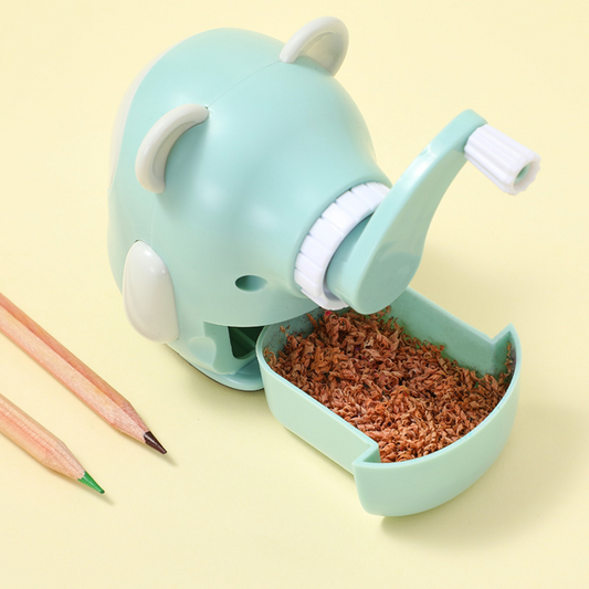 Hand-cranked automatic pencil sharpener with cartoon design