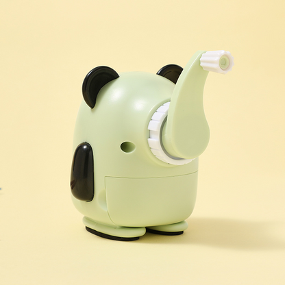 Cartoon-style pencil sharpener, automatic and hand-cranked, designed for primary school students to use for sharpening pencils.