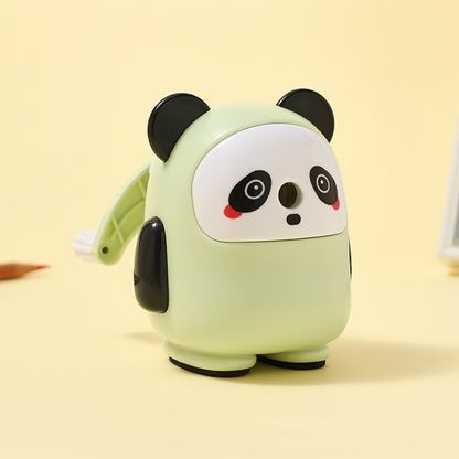 Cartoon-style pencil sharpener, automatic and hand-cranked, designed for primary school students to use for sharpening pencils.