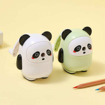 Cartoon-style pencil sharpener, automatic and hand-cranked, designed for primary school students to use for sharpening pencils.