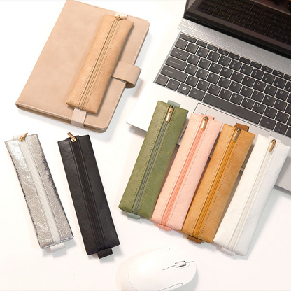 Portable elastic buckle pencil case for office meetings, notebooks, and pens; easy to access.v