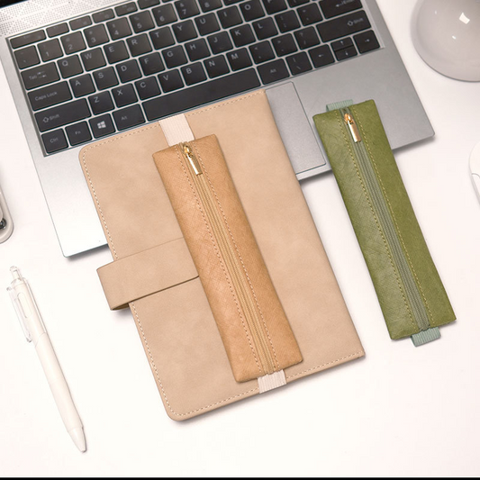Portable elastic buckle pencil case for office meetings, notebooks, and pens; easy to access.v