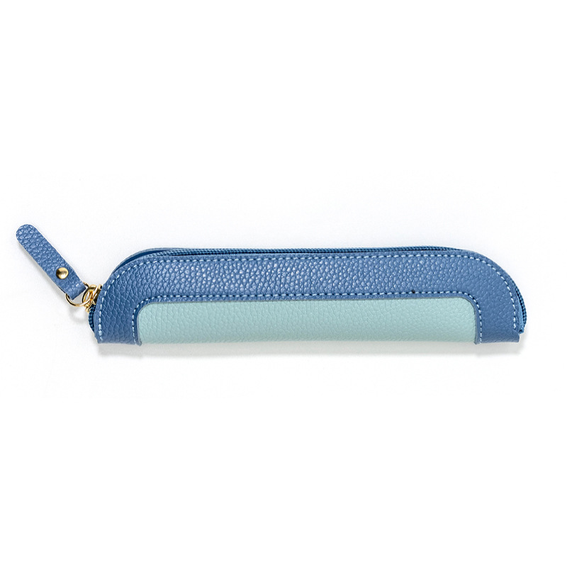 Color-blocked fresh and cute leather pencil case, student PU stationery bag, tote leather pencil case, pen storage box