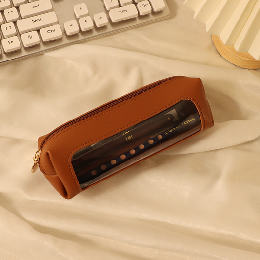 Creative transparent pencil case with window, new style, simple and fresh, solid color, large capacity, suitable for students.