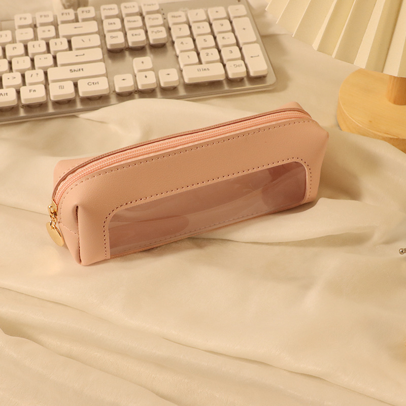 Creative transparent pencil case with window, new style, simple and fresh, solid color, large capacity, suitable for students.