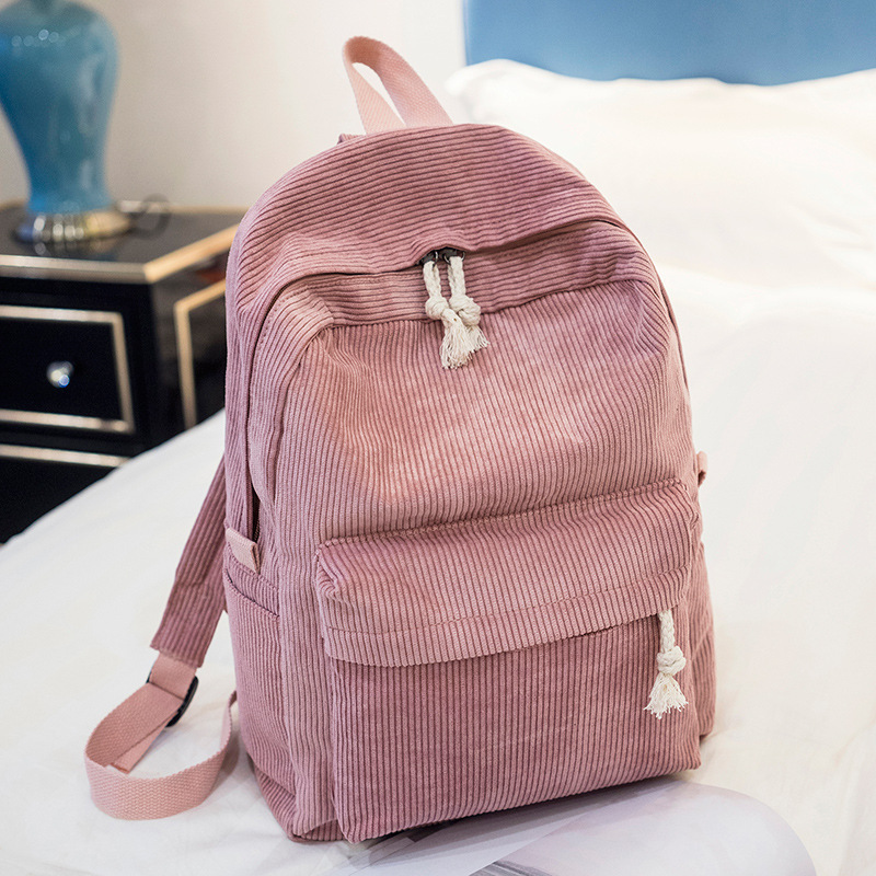 Corduroy backpack for women, 2025 autumn/winter new style, Korean style, simple street fashion, large capacity, casual women's backpack.