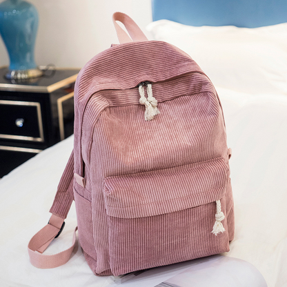 Corduroy backpack for women, 2025 autumn/winter new style, Korean style, simple street fashion, large capacity, casual women's backpack.