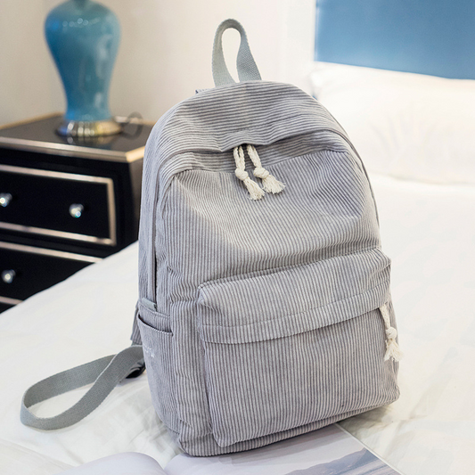 Corduroy backpack for women, 2025 autumn/winter new style, Korean style, simple street fashion, large capacity, casual women's backpack.