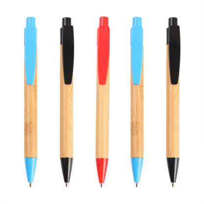 Bamboo and wood ballpoint pen with colored pen holder – an eco-friendly bamboo pen.