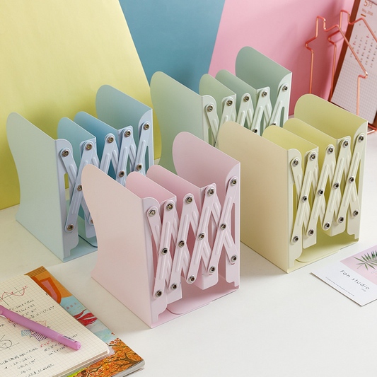 Telescopic minimalist student book stand with book clips, simple book back, iron desktop bookshelf, macaron colors