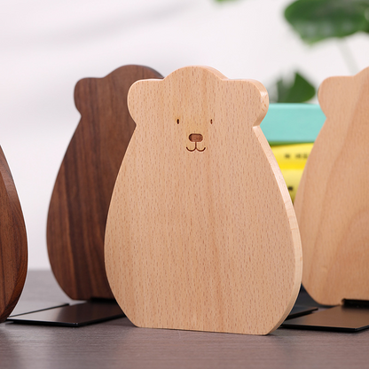 Solid wood bookshelf, thickened bookshelf, file holder, desktop book support, book storage, wooden bear bookend