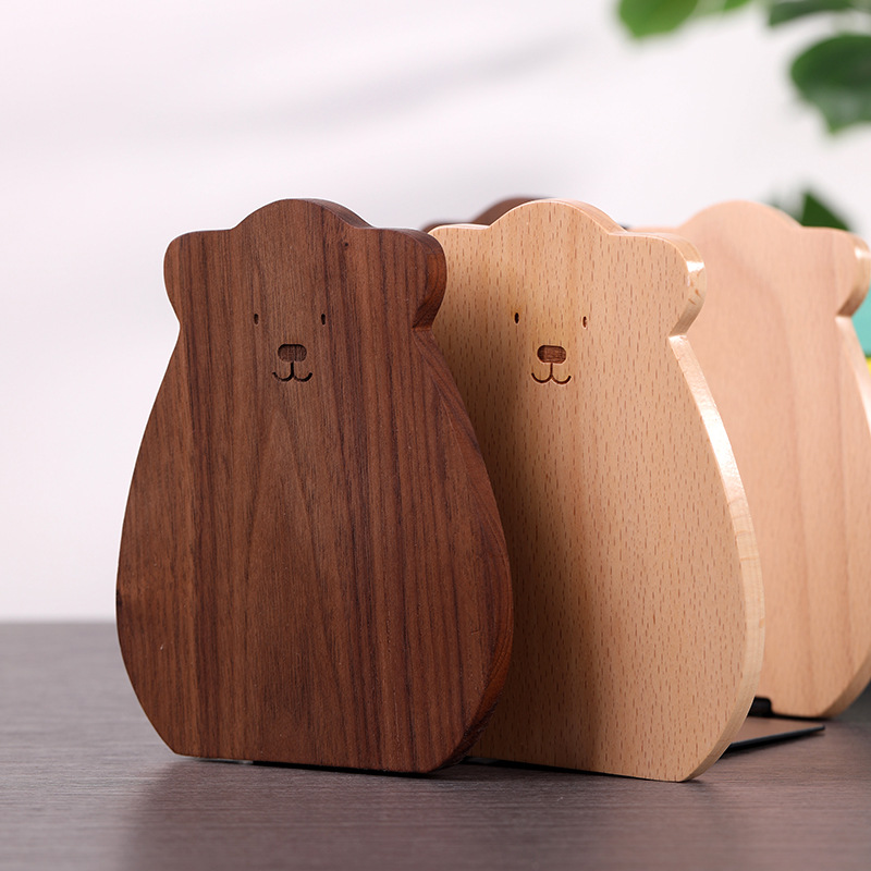 Solid wood bookshelf, thickened bookshelf, file holder, desktop book support, book storage, wooden bear bookend
