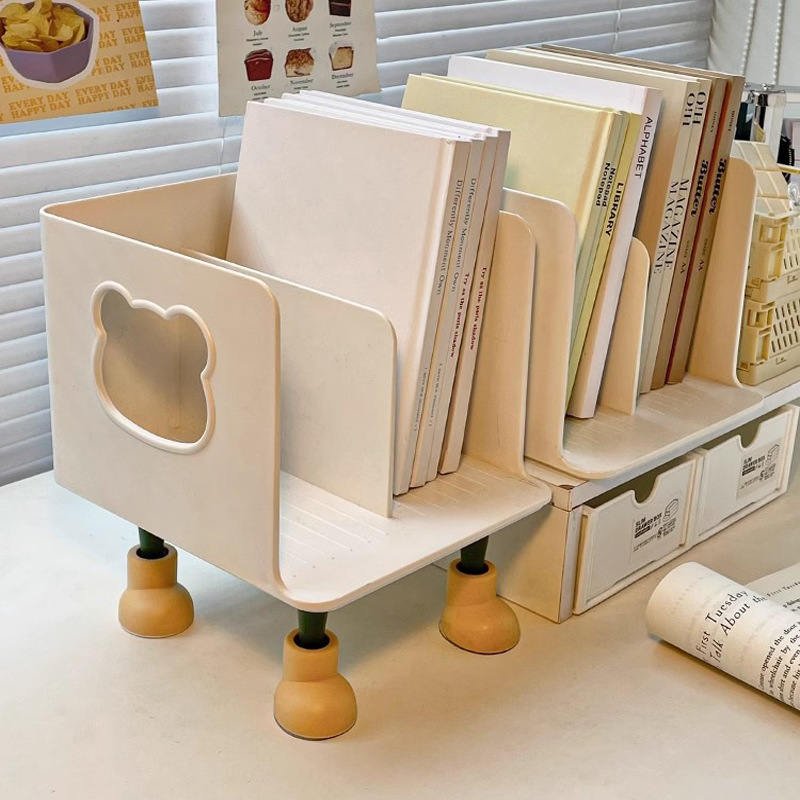 Creative desktop bookend tiered book shelf, office clutter folder organizer, student dormitory storage rack