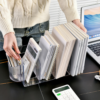 Transparent bookend, desktop book storage, bookshelf, student office stationery pen holder, desk storage box, shelf