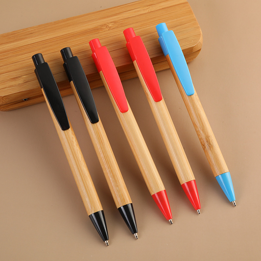 Bamboo and wood ballpoint pen with colored pen holder – an eco-friendly bamboo pen.