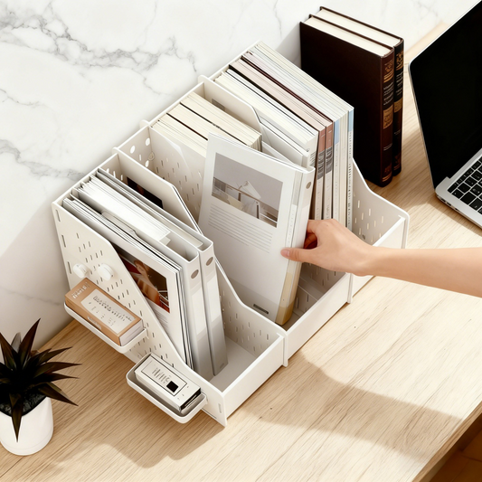 Large-capacity office organizer for books, documents, and files; desktop pegboard shelf; bookshelf.