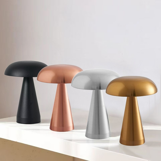 Metal mushroom-shaped table lamp, Nordic creative retro USB rechargeable coffee shop bedside touch decorative table lamp