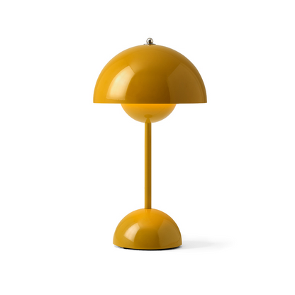 Flower bud table lamp, rechargeable, wireless, portable, minimalist design, touch-dimmable for living and dining rooms.