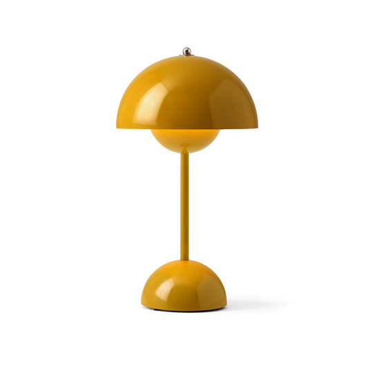 Flower bud table lamp, rechargeable, wireless, portable, minimalist design, touch-dimmable for living and dining rooms.